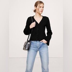 LARKSPUR COTTON-SILK FLARE-SLEEVE CARDIGAN